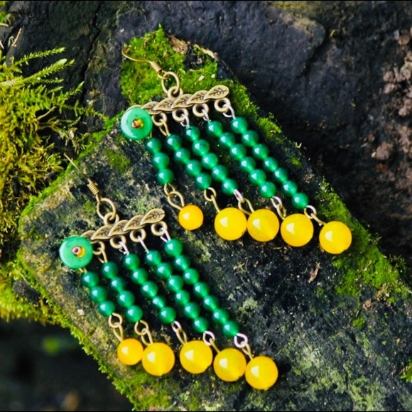 Art Deco chandelier natural bead dangle earrings - Picture 5 of 5